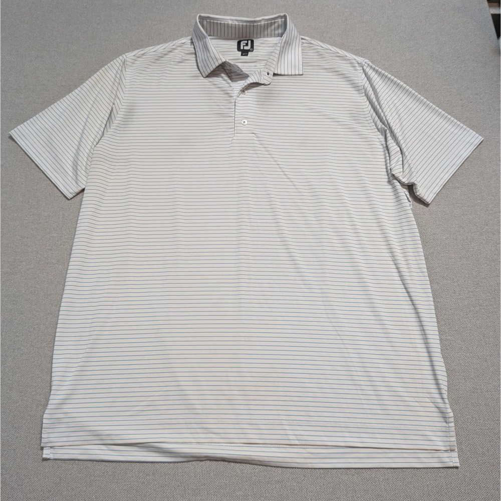 FootJoy Polo Shirt Men's 2XL White Blue Stripe Performance Stretch Golf